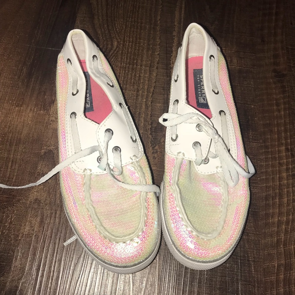 Bahama white iridescent sperrys